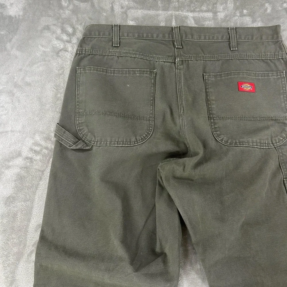 VTG Dickies Carpenter Pants Mens 36x30 Green Canvas Relaxed Fit Workwear Utility